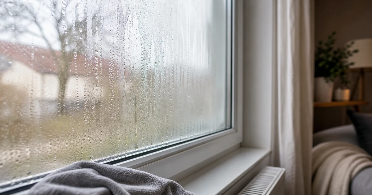 Condensation sur une fenêtre intérieure dans une maison humide